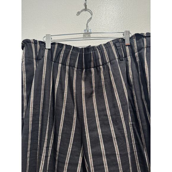 J.Jill Stretch Linen Blend Pants Women's Large Cropped Black Striped Wide Leg - Picture 6 of 10